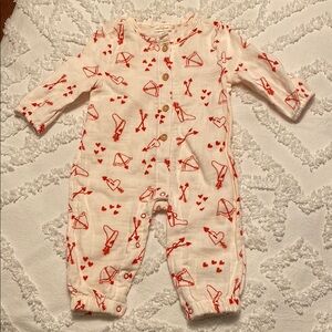 Cat and Jack Valentine romper. Size 3-6 months. Gauze-like material.